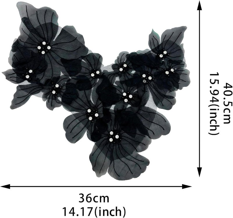 JRYYR Flower Lace Appliques, 3D Embroidery Patches for Dresses, Flower Appliques for Clothing, Bags, Jewelry DIY Crafts (Black-2) - Image 3